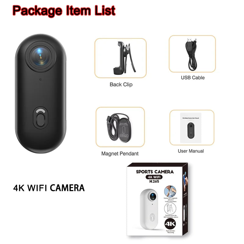 4K HD Mini Vlog Camera — WiFi Wireless Portable Action Body Cam for Sports, Travel & Photography