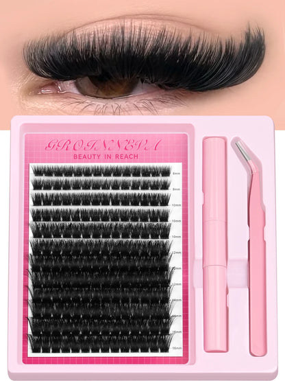 Fluffy C Curl Lash Cluster Kit (10–18mm) – DIY Eyelash Extensions Set with Bond & Seal for Natural Volume Lashes