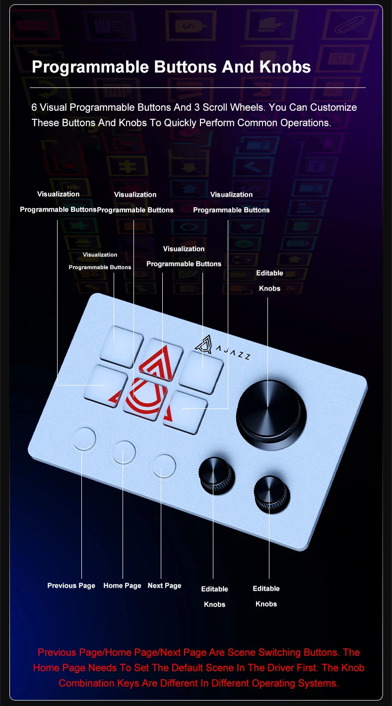 Ajazz AKP03E Desktop Helper Console – Programmable Macro Mini Keyboard with Custom Buttons for Multi-Scenario Use