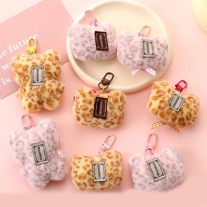 Sanrio Hello Kitty Leopard Print Bear Keychain - Cute Plush Cartoon Cat Pendant for Bags, Backpacks & Gifts