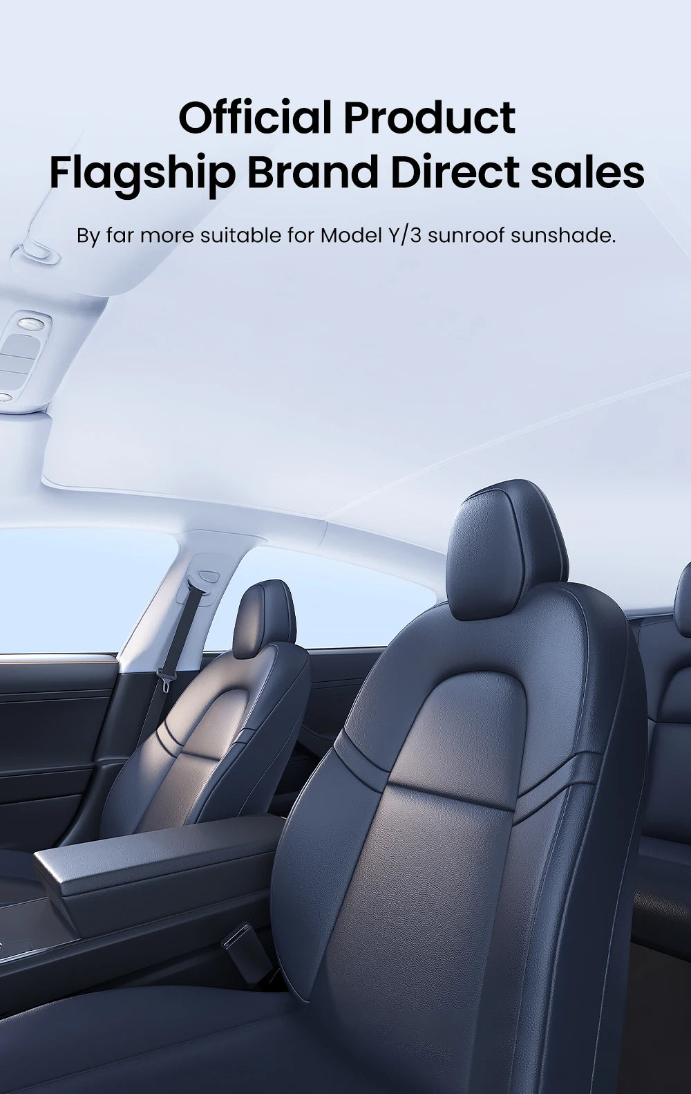 YZ Sun Visor Upgrade for Tesla Model 3 & Y Highland 2021-2024 – Ice Cloth Buckle Sunshade for Glass Roof & Skylight