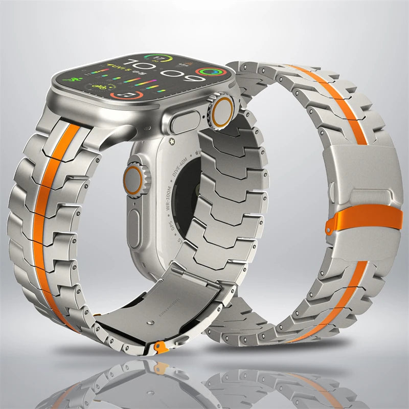 Titanium Color Stainless Steel Band for Apple Watch Ultra 2, iWatch 10/9/8/7/SE – 49mm/46mm/45mm/44mm/42mm Metal Strap