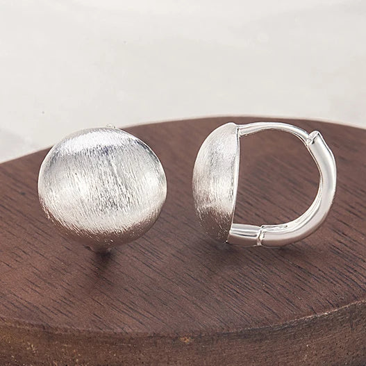 PANJBJ925 Sterling Silver Hoop Earrings - Frosted Geometric Design Fashion Jewelry Gift for Women