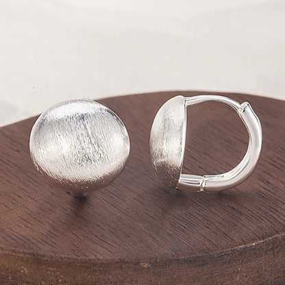 PANJBJ925 Sterling Silver Hoop Earrings - Frosted Geometric Design Fashion Jewelry Gift for Women
