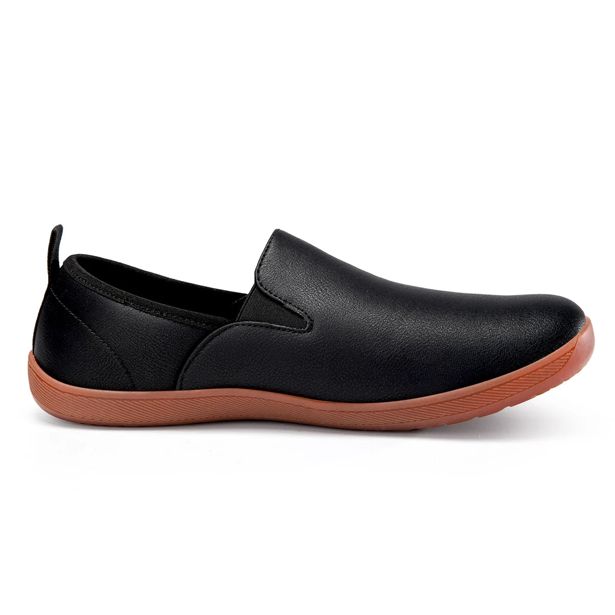 Oiaano Men's Wide Toe Minimalist Leather Slip-On Loafers – Comfortable Casual Driving Office Shoes Black
