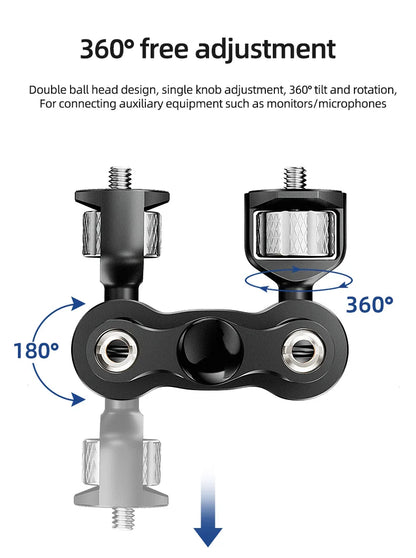 BEXIN TM-5 Articulating Magic Arm with Dual Ball Head, 1/4" Screw for Tripod, Phone Clip, LED Light, LCD Monitor, and Microphone
