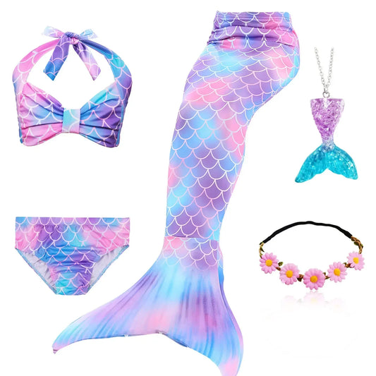 Kids Mermaid Tail Swim Costume - Girls Mermaid Swimsuit for Swimming, Cosplay & Birthday Party Dress Up