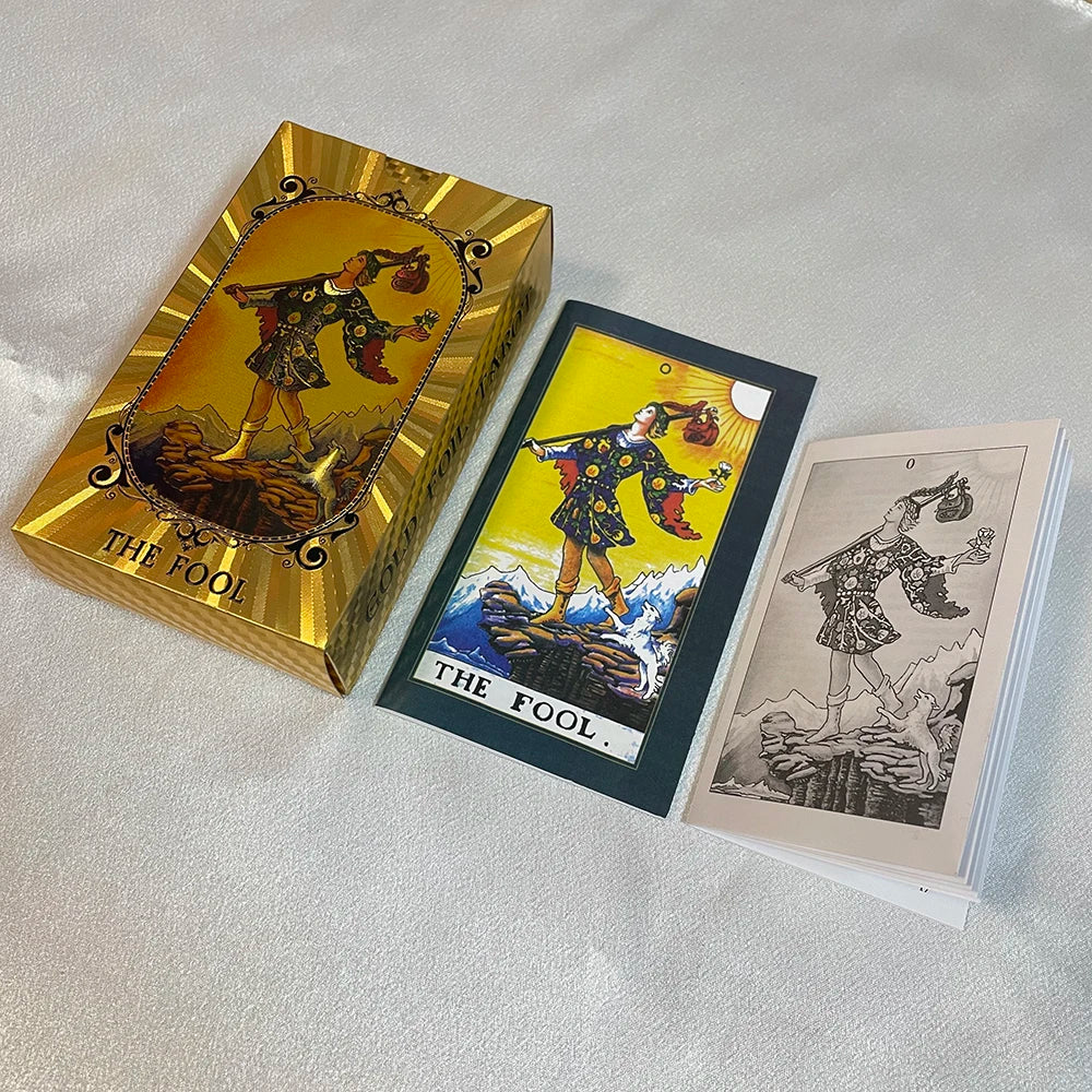 Spanish & English Golden Foil Tarot Cards – 12x7cm Divination Deck for Beginners with 2-Language Guidebook