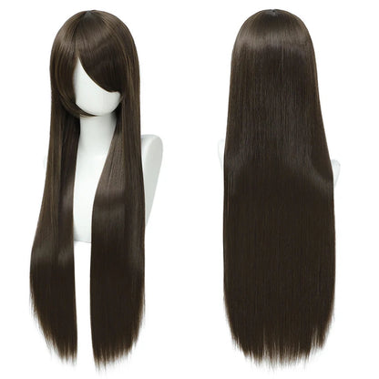 80cm Long Cosplay Wig - Synthetic Straight Hair with Bangs for Lolita Anime Costume Party Styling
