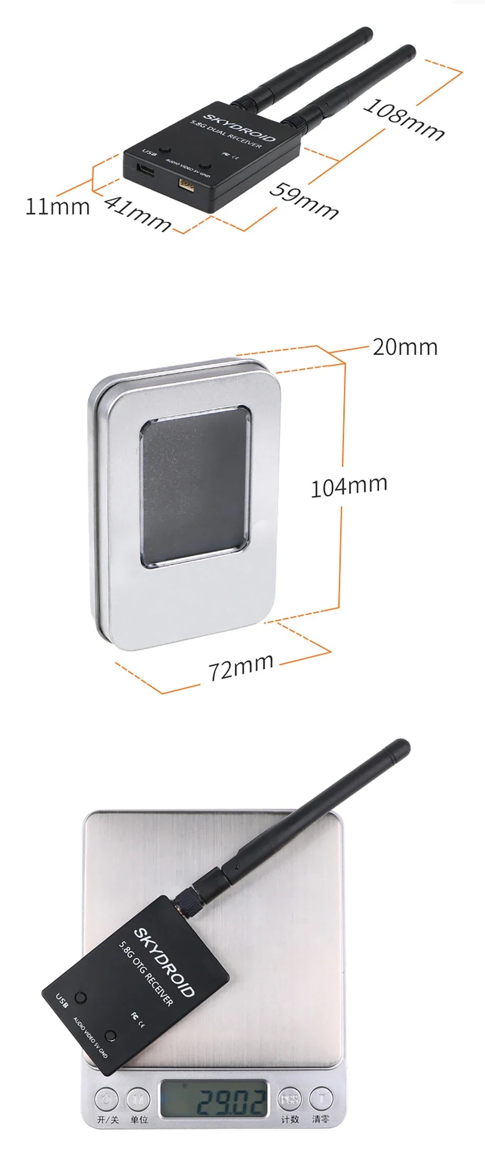 SKYDROID 5.8GHz 150CH FPV Dual/Single Antenna Receiver – UVC OTG RC Drone Part for Android Smartphones