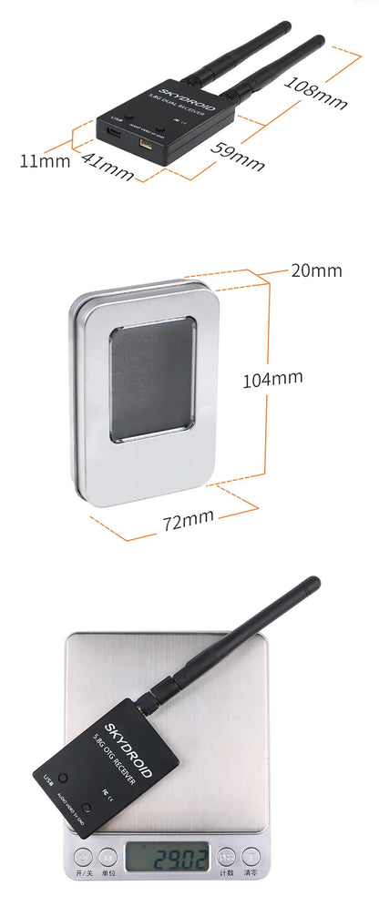 SKYDROID 5.8GHz 150CH FPV Dual/Single Antenna Receiver – UVC OTG RC Drone Part for Android Smartphones