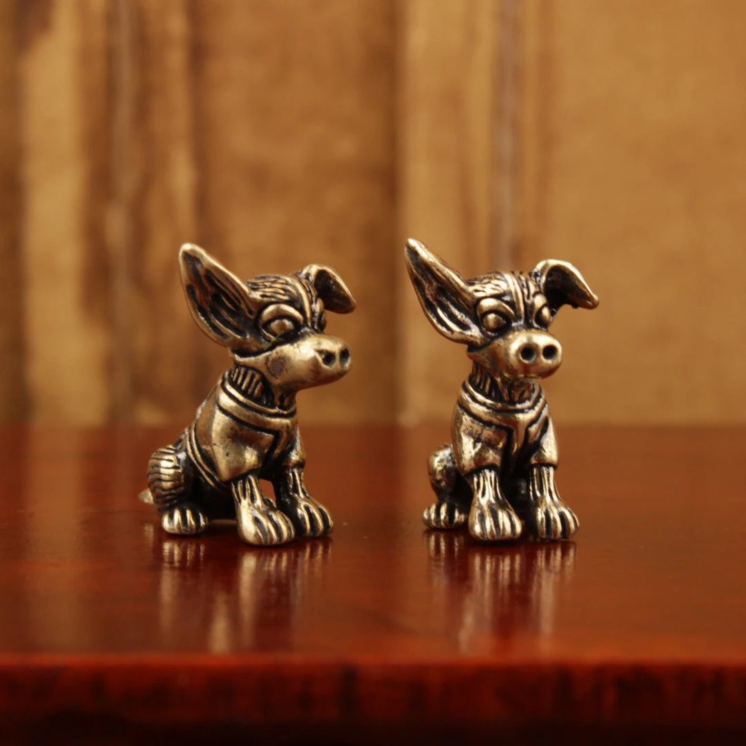 Solid Copper Puppy Dog Figurine – Antique Brass Zodiac Tea Pet Ornament Cute Collectible Home Decor Sculpture
