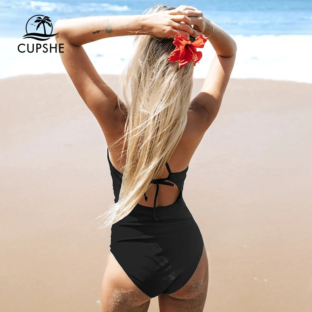 CUPSHE Lace-Up Back One-Piece Swimsuit – Sexy Cut-Out Backless Monokini Swimwear for Women, 2023 Beach & Bathing Suit