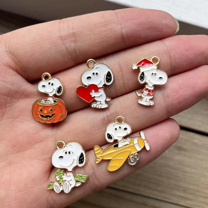 5-Piece Snoopy Cartoon Dog Charms - Enamel DIY Jewelry Making Pendants for Necklaces, Bracelets & Earrings