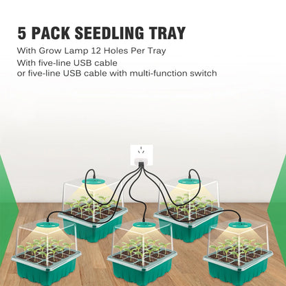 Plants Seed Starter Trays with Grow Light — 12-Hole Nursery Pots for Home, Greenhouse & Indoor Growing