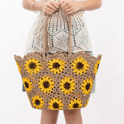 Women’s Handwoven Hollow Flower Handbag – Fashion Leisure Travel Tote Shoulder Bag for Vacation & Everyday Use