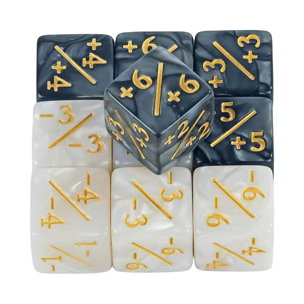 10pcs Six Sided Dice Set - D6 Counters +1/+1 & -1/-1 for Math Learning, Kids Arithmetic Toys and Card Game Accessories