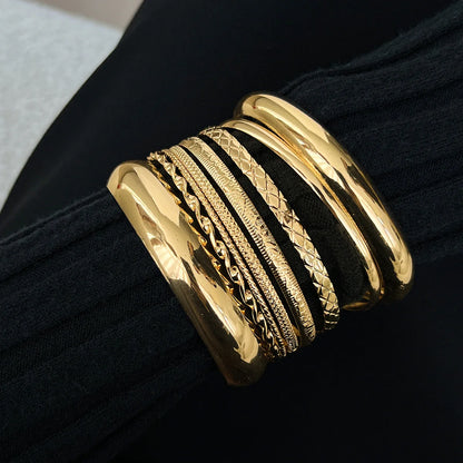 KMVEXO Stainless Steel Twist Texture Bracelet Set for Men & Women – Gold & Silver Bangles Statement Streetwear Goth Jewelry