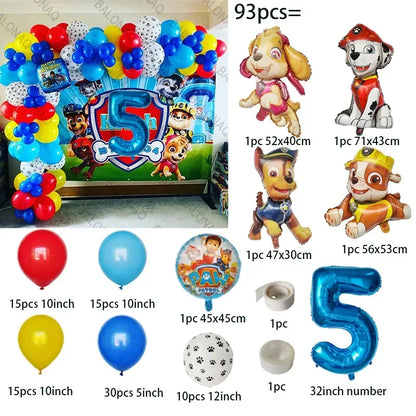 93Pcs Paw Patrol Dog Theme Birthday Party Decoration Set – Balloons, Bone & Aluminum Foil Decor Kit for Kids Party Supplies