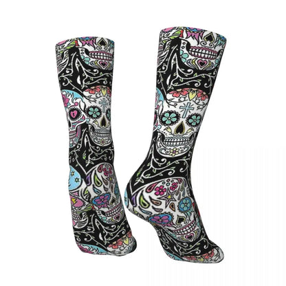Funny Men’s Socks – Mexican Skull Vintage Harajuku Skeleton Hip Hop Crew Socks with Printed Pattern