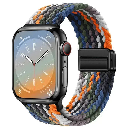 Nylon Braided Loop Apple Watch Band – Magnetic Metal Bracelet Strap for Ultra 2, Series 3–9 & SE (40mm–49mm) Adjustable Wristband