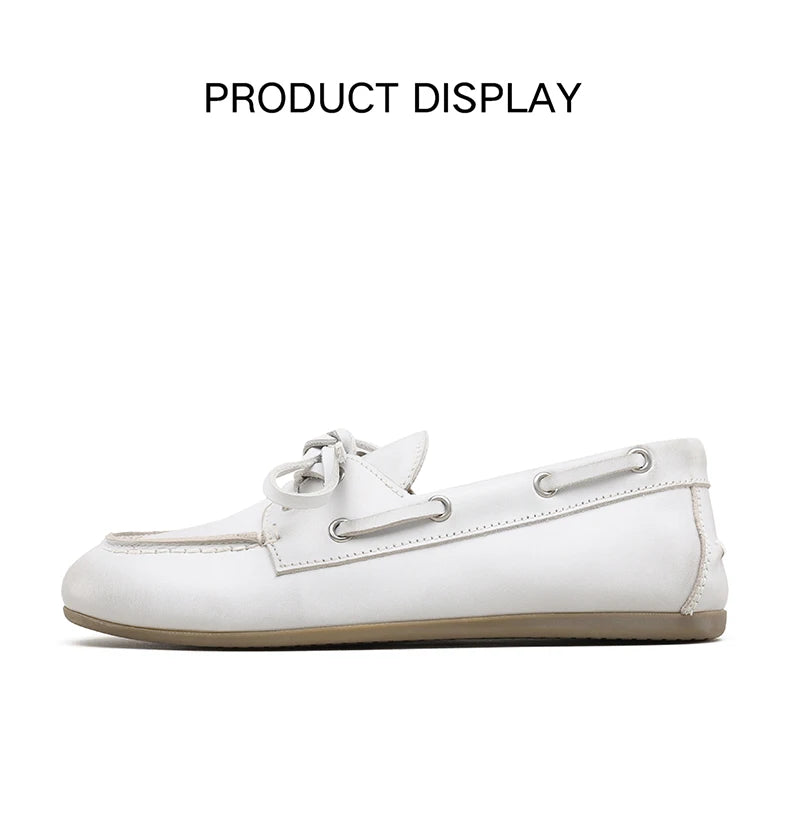 Smile Circle Women’s Genuine Leather Boat Shoes – Lace-Up Moccasins, Flat Casual Loafers