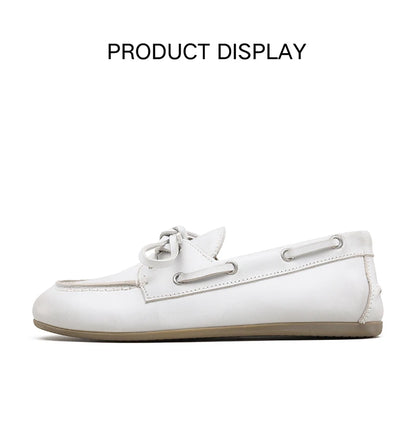 Smile Circle Women’s Genuine Leather Boat Shoes – Lace-Up Moccasins, Flat Casual Loafers