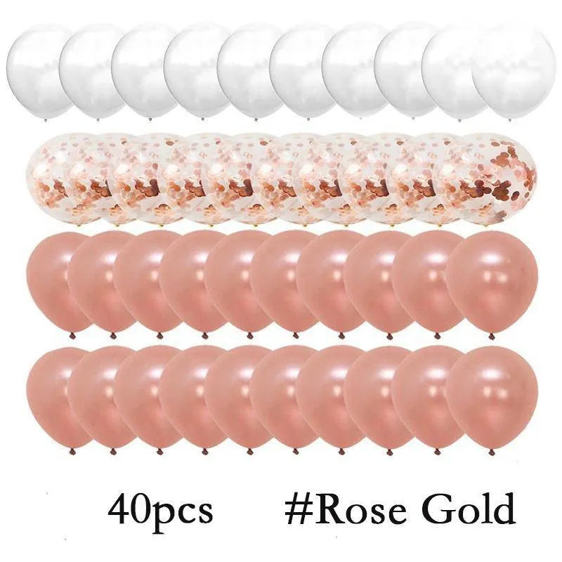 40Pcs/Set 12-inch Mix Blue Rose Gold Confetti Latex Balloon - Birthday, Baby Shower, Wedding, Party Decorations