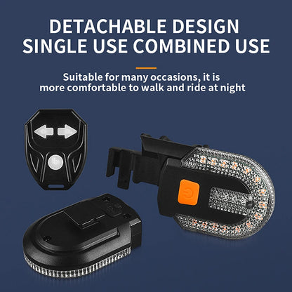 Bicycle Turn Signal Light - Wireless Remote Control LED Taillight, USB Rechargeable Rear Warning Lamp, Bike Accessories