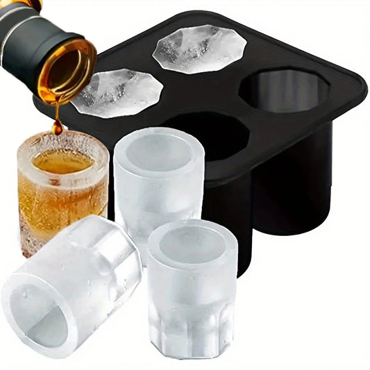 Silicone Ice Cube Mold – 4-Hole Round Press Ice Block Maker for Whiskey, Beer & Drinks | Reusable Cup-Shaped Ice Tray Kitchen Tool