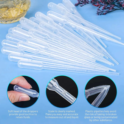100PCS Disposable Graduated Pipettes Set – 1ml/2ml/3ml/5ml Plastic Liquid Dropper Straws for Laboratory, Makeup & DIY Use