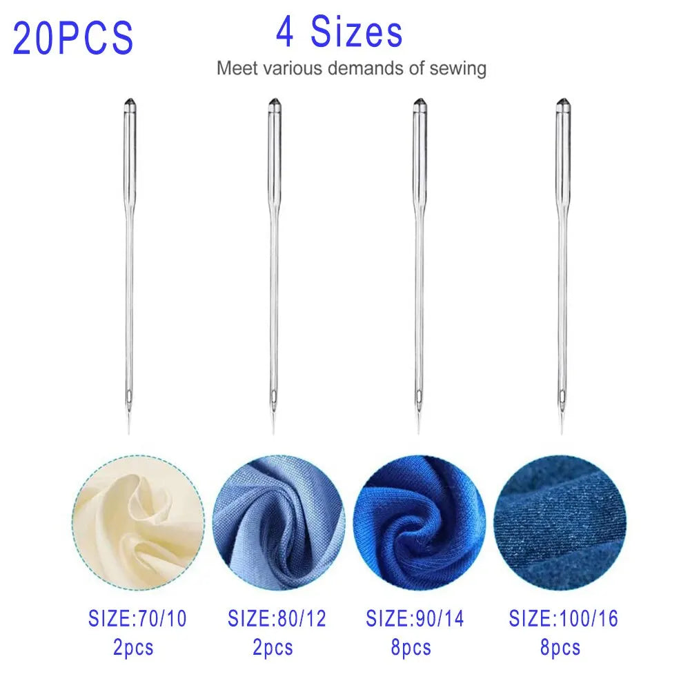 20pcs Universal Sewing Machine Needles - Regular Point Needles with Ball Point Head for Jeans and Home Sewing Supplies