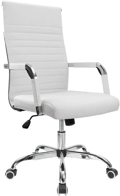 Ribbed Office Desk Chair – Mid-Back PU Leather Executive Swivel Chair with Adjustable Height & Arms for Conference & Task Use