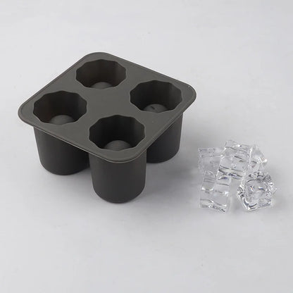 Silicone 4-Hole Ice Cube Mold – Round Press Ice Block Maker for Whiskey, Beer, and Bar Kitchen Use