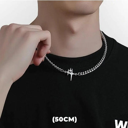 Hip Hop Zircon Star Double Layer Necklace - Titanium Steel Pendant Chain for Men & Women, Unisex Trendy Jewelry