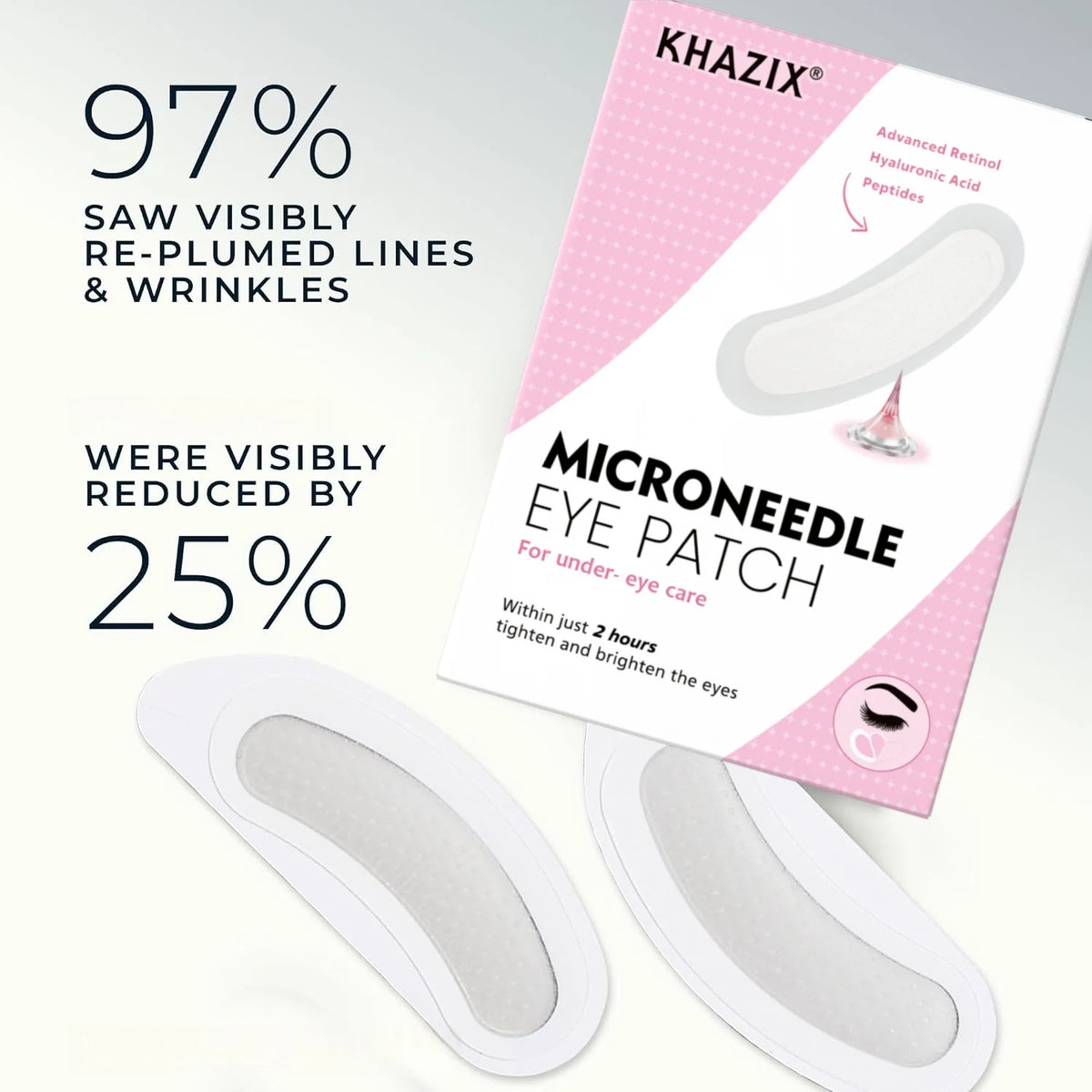 Retinol Microneedle Eye Patches - Hyaluronic Acid & Peptide Treatment for Crow's Feet and Fine Lines, 1 Pair
