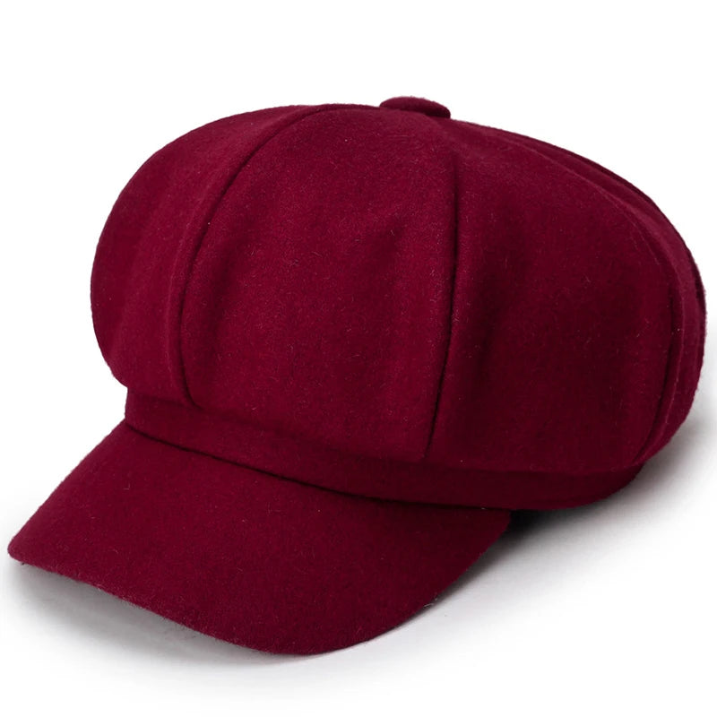 Solid Color Woolen Beret - Fashionable Cotton Hat, Windproof, Universal Fit for Men & Women, Autumn and Winter