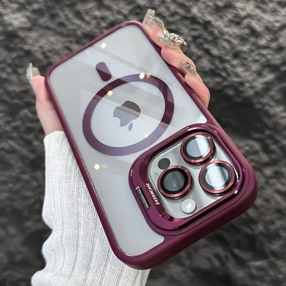 Luxury Magnetic Shockproof Phone Case - MagSafe Compatible iPhone Cover with Stand & Glass Lens Protection for iPhone 17 16 15 14 13 12 11 Pro Max