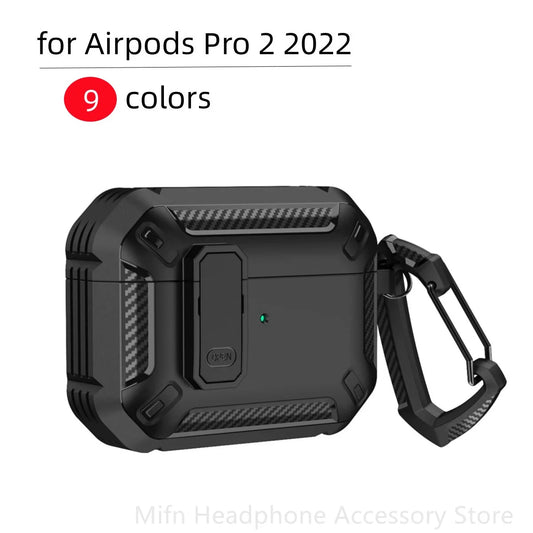 Carbon Fiber Shockproof Case for AirPods Pro 1/2 & AirPods 3 – Protective Headset Cover with Switch