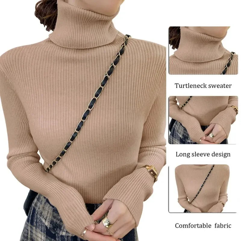 2024 Women's Winter Sweater Pullover – Knitted Turtleneck Long Sleeve Slim Jumper Tops, Soft and Warm Y2K Casual Shirts