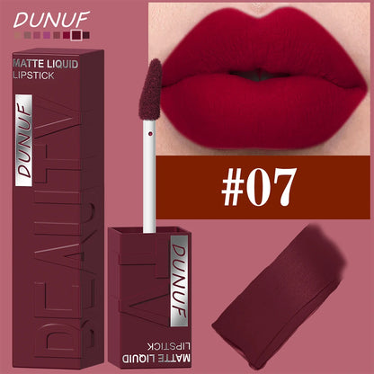 DUNUF Matte Velvet Lipstick - 8 Color Waterproof Plumping Square Tube Lip Gloss Makeup