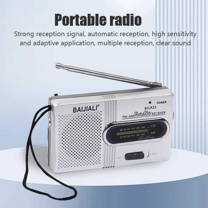 BC-R2 Portable Retro Radio — Mini Dual-Band AM/FM Music Player with Telescopic Antenna, Stereo Speaker for Outdoor Use