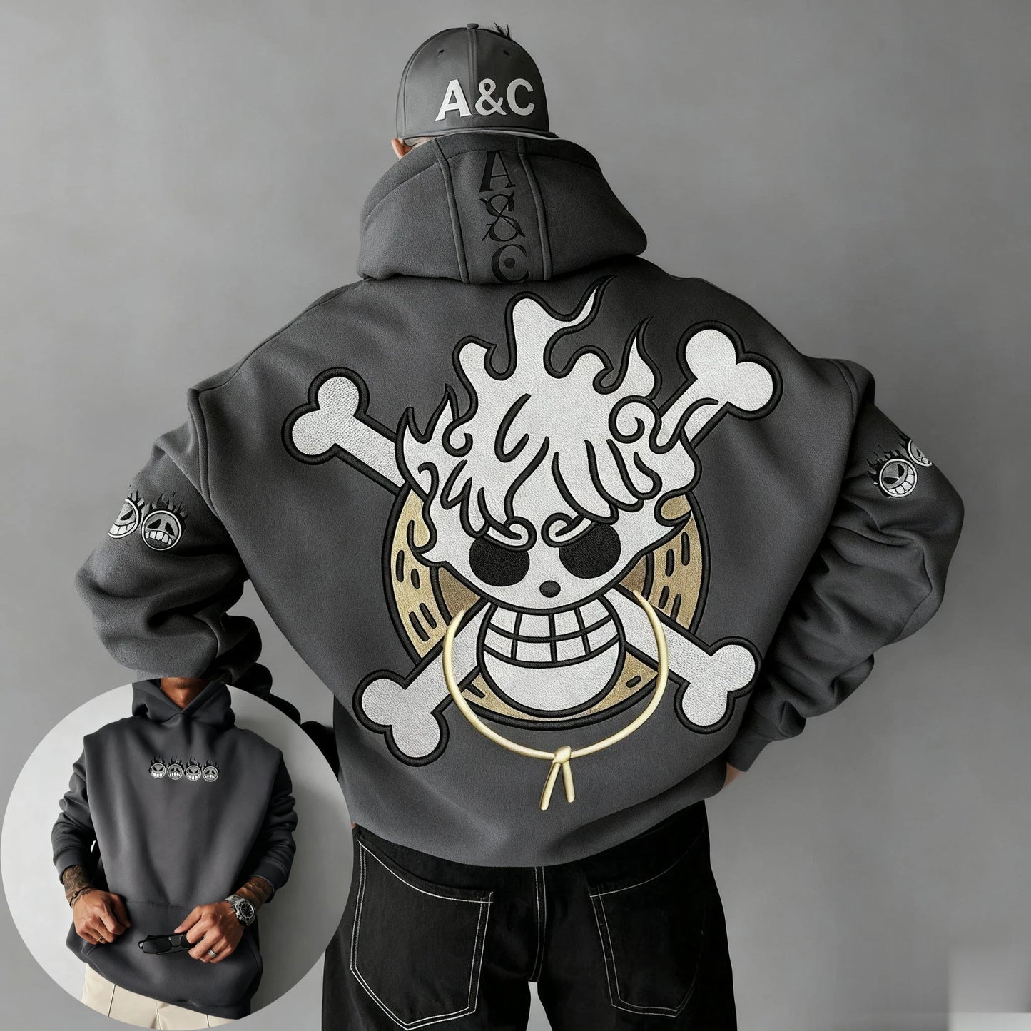Oversized One-Piece Anime Hoodie — Unisex Cartoon Graphic Pullover Sweatshirt, Streetwear Casual Y2K Autumn Winter Fashion