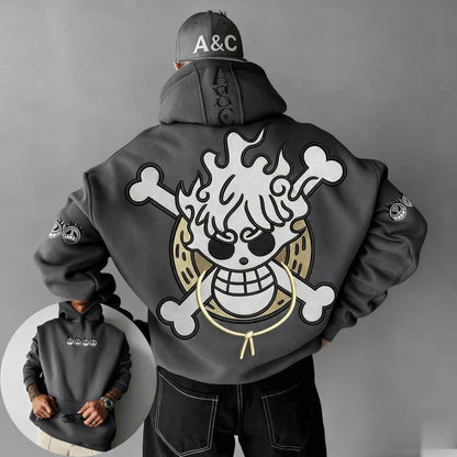 Oversized One-Piece Anime Hoodie — Unisex Cartoon Graphic Pullover Sweatshirt, Streetwear Casual Y2K Autumn Winter Fashion