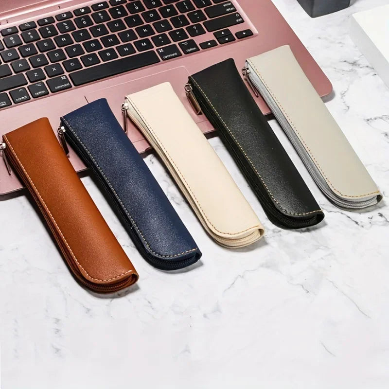 PU Leather Zipper Pen Holder – Portable Pencil Bag and Fountain Pen Storage Pouch – School and Office Supplies