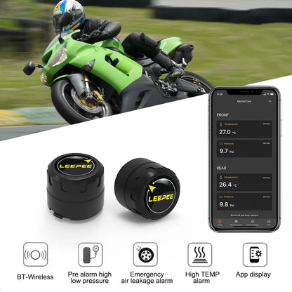 Motorcycle TPMS Bluetooth 4.0/5.0 Tire Pressure Monitoring System – 2 Sensors Pit Bike Tyre Tester Diagnostic Set