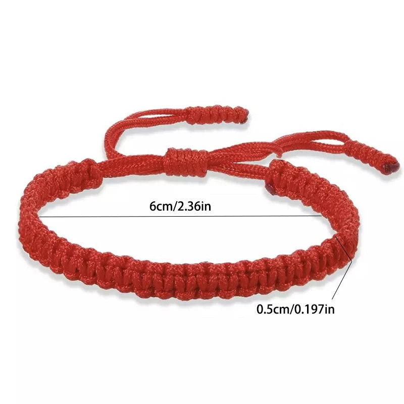 Handmade Tibetan Rope Bracelet - Red & Black Woven Buddhist Good Luck Amulet Jewelry Gift for Women & Girls