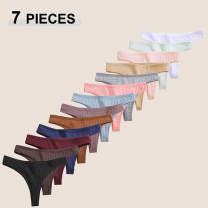 7Pcs Women’s Cotton Thong Set - Seamless Breathable Low Waist Bikini G-String Panties Sexy Lingerie S-XL