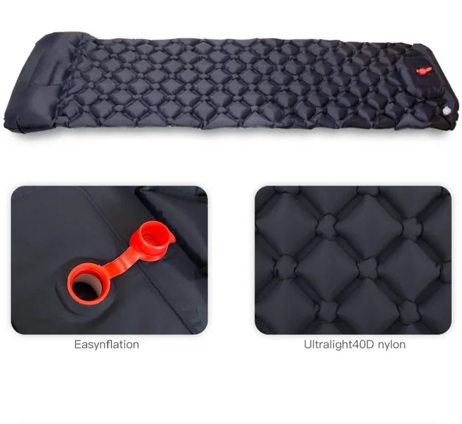 Outdoor Sleeping Pad - Camping Inflatable Mattress with Pillows - Ultralight Travel Mat for Hiking and Trekking