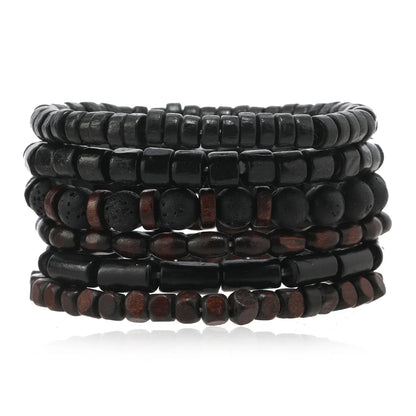4Pcs Men's Braided Leather Bracelets Set – Vintage Life Tree & Rudder Charms, Wood Beads, Ethnic Tribal Wristbands